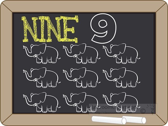 chalkboard number counting nine 9 yellow