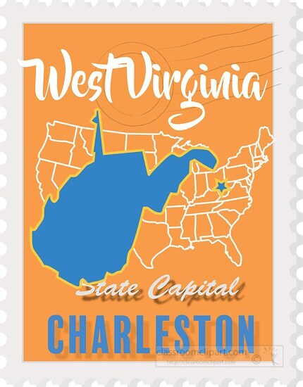 charleston west virginia state map stamp clipart