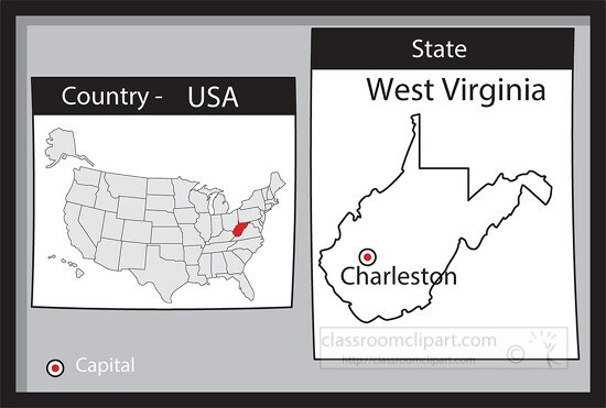 charleston west virginia state us map with capital bw gray