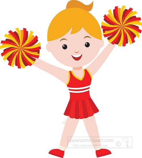cheerleader in red dress jumping in air clipart 2a