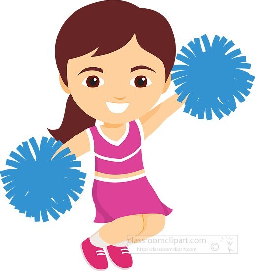 cheerleader jumping in the air holding blue pom pom clipart