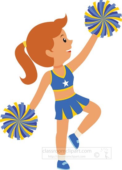 Cheerleader in blue and yellow uniform with Pom Poms. Vector
