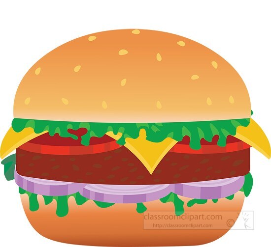 cheeseburger with onions lettuce tomatoes clipart