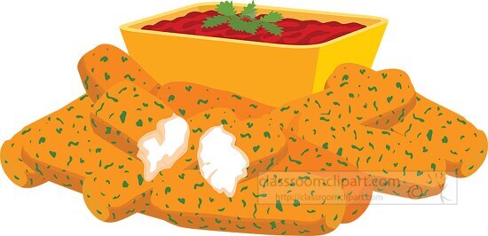 cheesy fingers with red sauce food clipart
