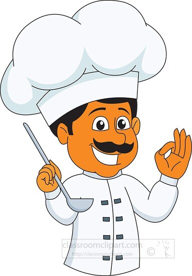 chef cooking and tasting food with happy face clipart