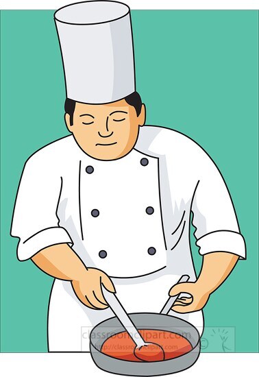 chef creating dish in frying pan clipart