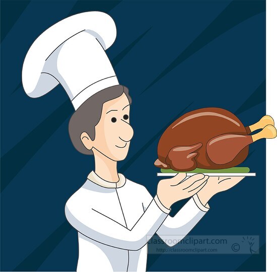 chef holding cooked turkey to serve guests clipart 1119