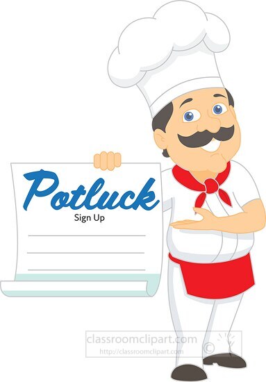 chef holding potluck signup menu clipart