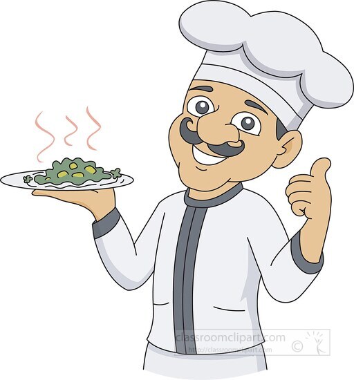 chef thumbs up holding plate hot food clipart 622