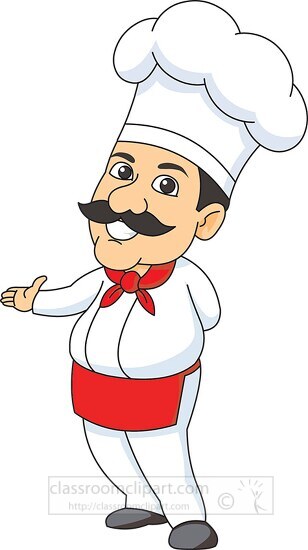 chef wearing white hat welcome jester with smile clipart 5122