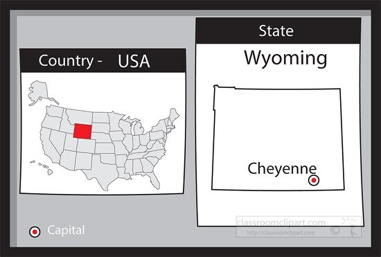 cheyenne wyoming state us map with capital bw gray