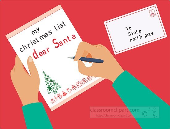 child handwriting letter to santa claus clipart