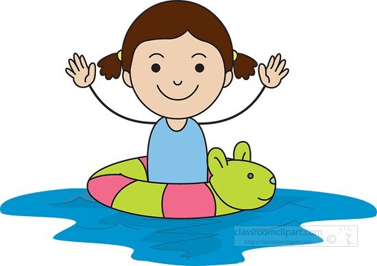 child in swimming pool in animal inner tube