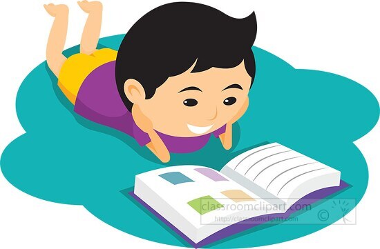 child reading book on floor clipart