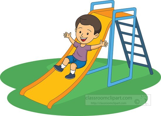 child sliding down palyground slide clipart
