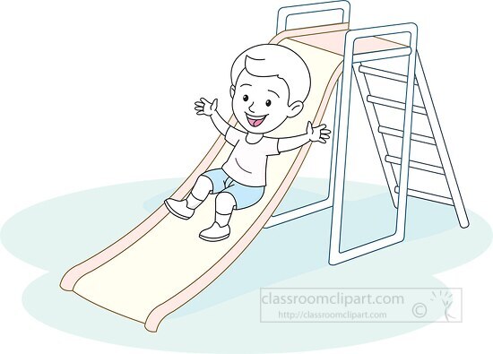 child sliding down palyground slide light color