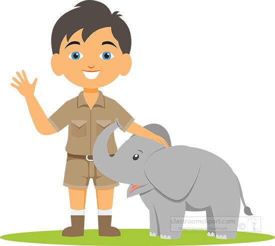 child zoo keeper with baby elephant clipart