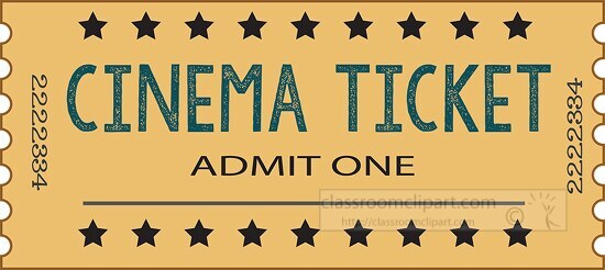 cinema ticket yellow with stars clipart