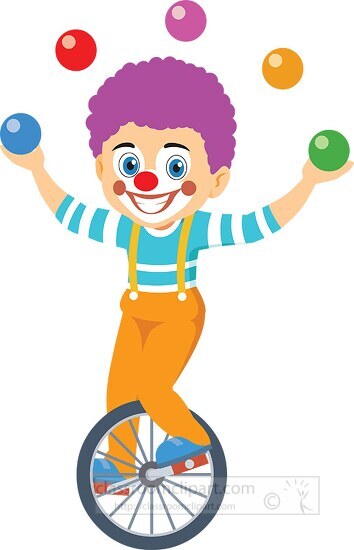 circus clown riding unicycle clipart
