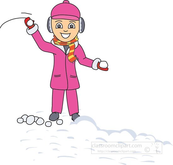 clipart kids throwing snowballs at each other