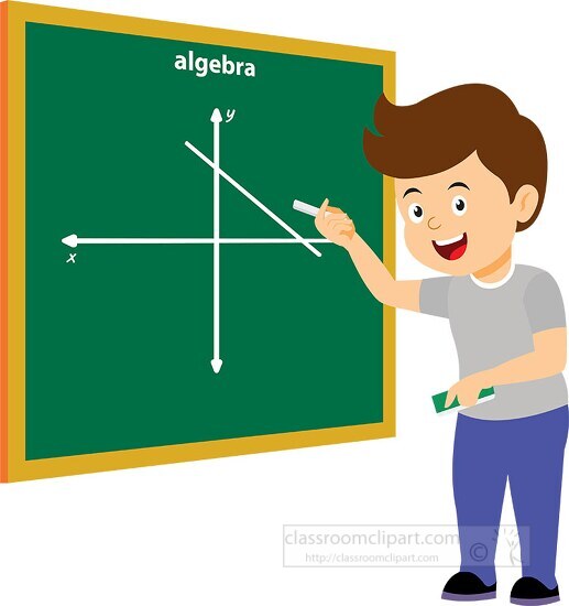 clipart of boy student solving algebra in the classroom