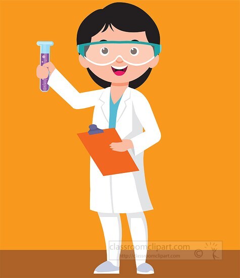 clipart of girl holding test tube in laboratory science classroo