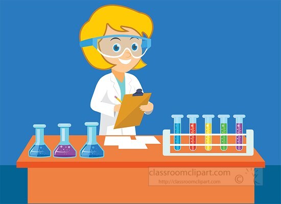 clipart of girl taking notes in laboratory science classroom