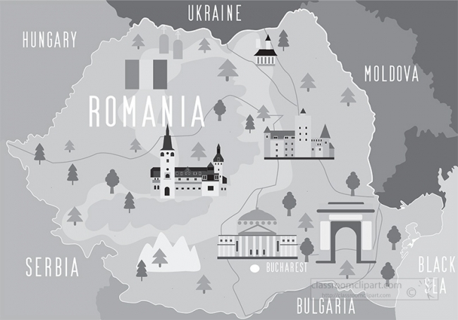 colorful map romania places to visit gray color