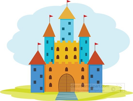 colourful fairy tale castle medieval clipart