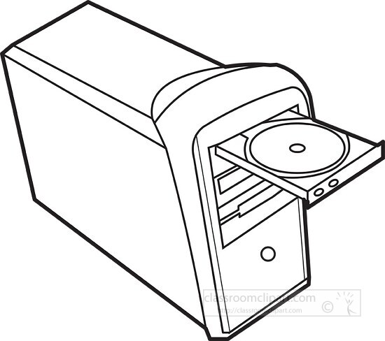 computer tower with cd tray open black outline clipart