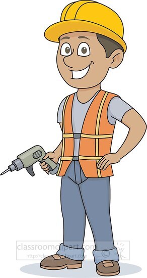 construction worker holding electric drill clipart