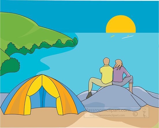 Camping Clipart Couple Camping Near Lake Clipart