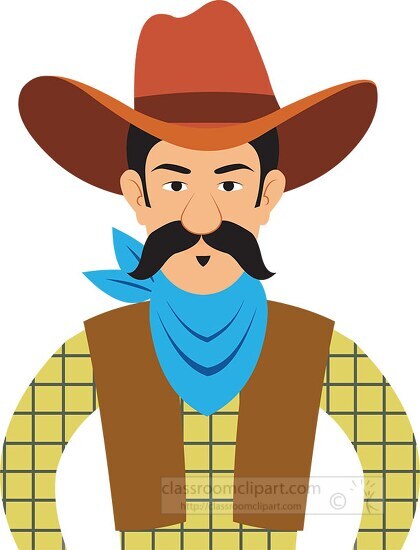 cowboy character wearing hat blue bandana clipart