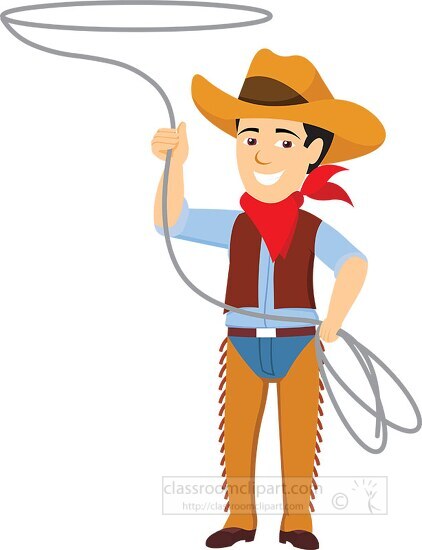 cowboy holding lasso rope clipart