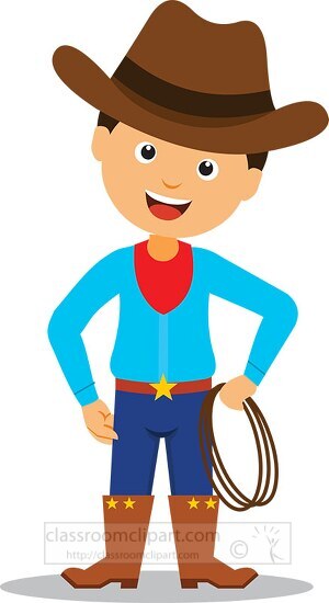cowboy wearing hat holding rope clipart