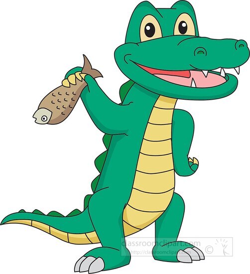 crocodile holding fish reptile cartoon