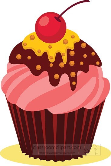 cup cake vanilla with cherry on top clipart