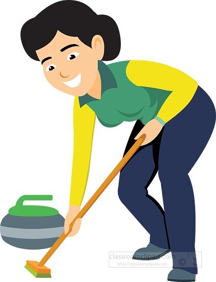 curling woman with broom winter sports clipart