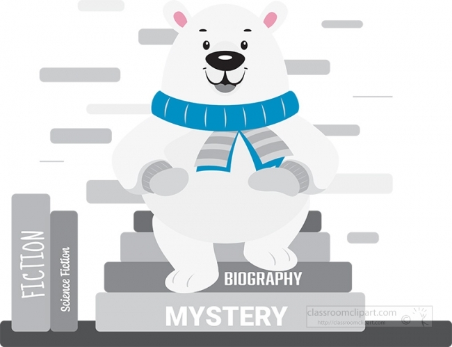 cute bear surrounded by different books gray color