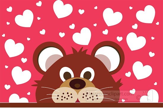 cute bear surrounding by hearts red background
