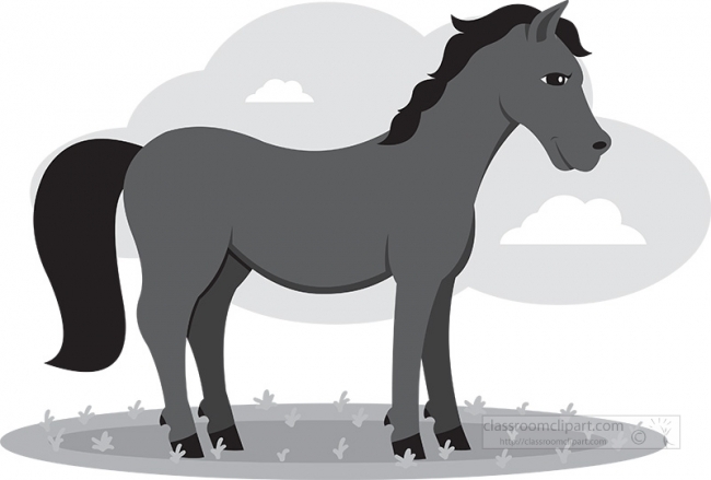 cute brown horse with mane educational clip art graphic gray col