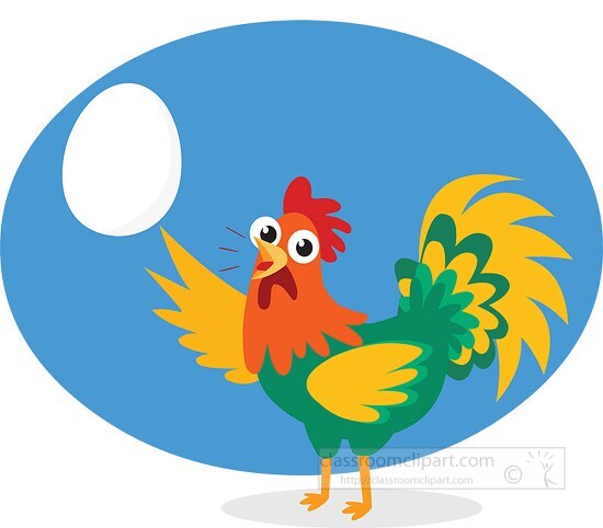 cute chicken pointing to an egg clipart