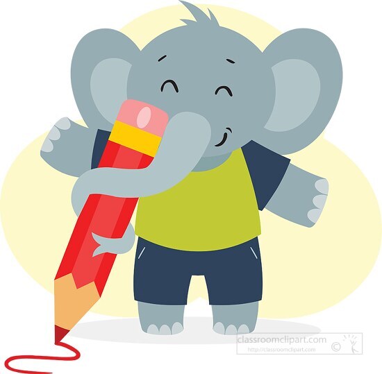 cute elephant character holding drawing pencil with trunk clipar