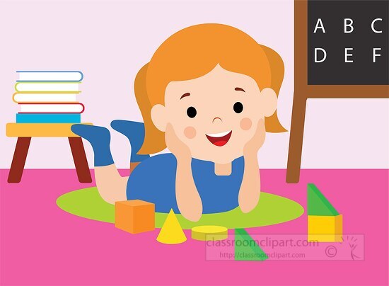 cute girl reading book in kindergrden classroom clipart 4a