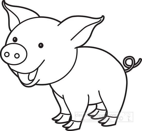 cute happy baby pig black white outline cliprt