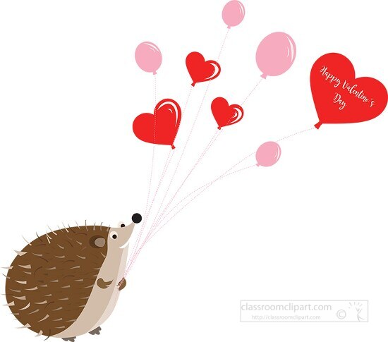 cute hedgehog holding valentine day heart balloons