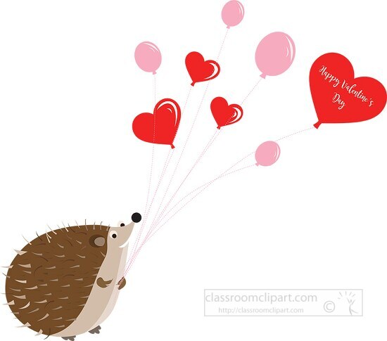 cute hedgehog holding valentine day heart balloons