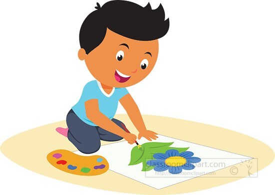 cute little boy painting artist clipart