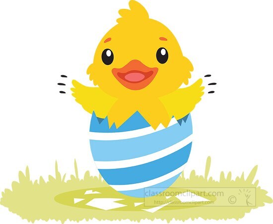 cute little chicken coming out of the egg shell clipart