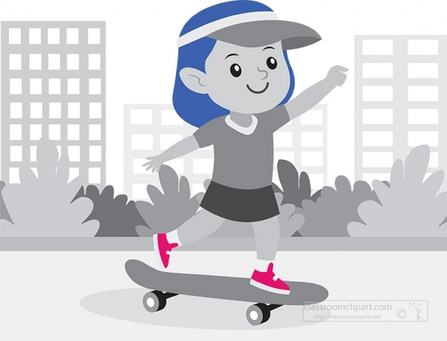 cute little girl skateboarding gray color in city